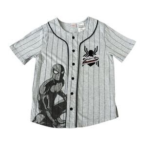 Marvel Spiderman Gray/Black Striped Short Sleeve Shirt Boys Size S